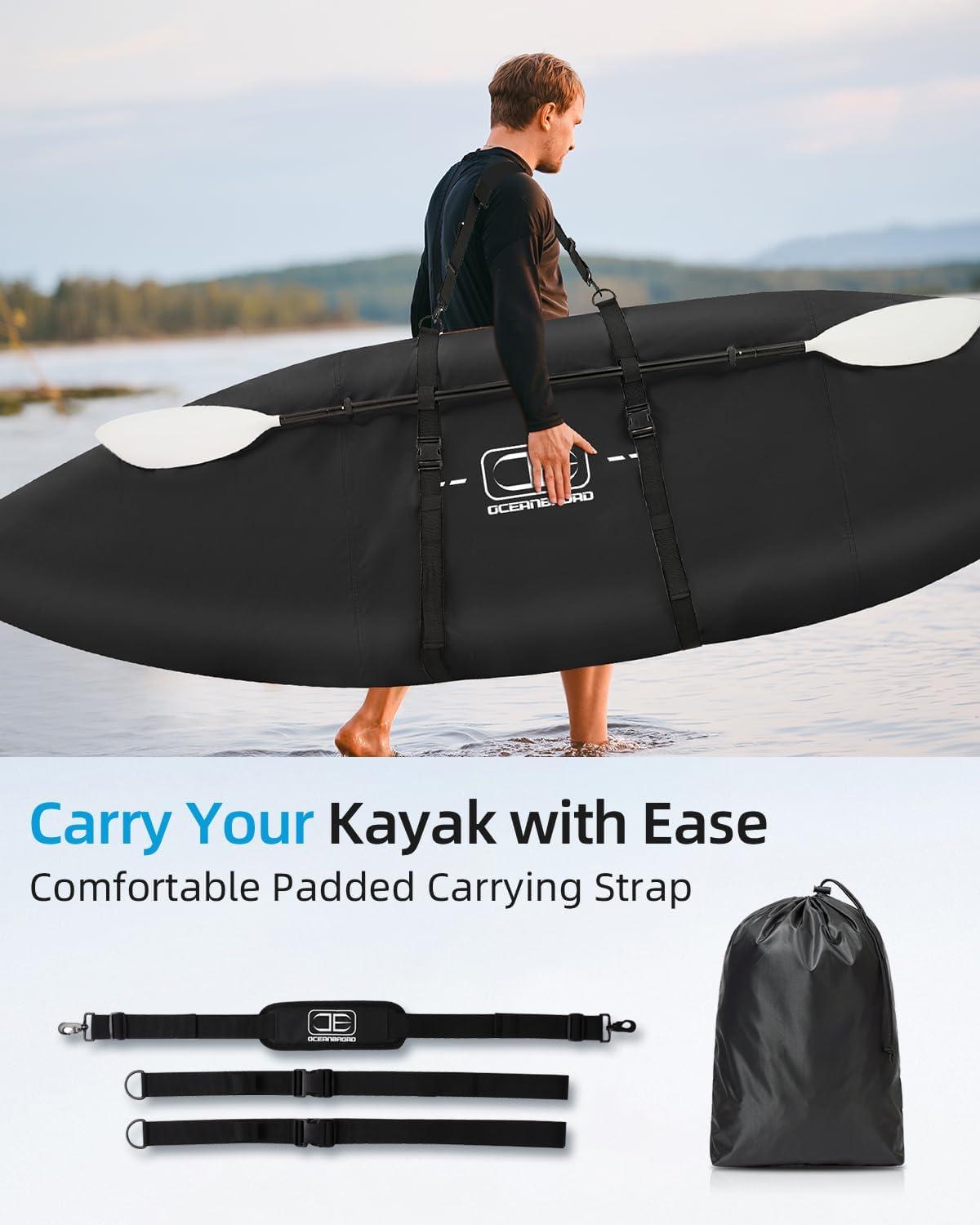 imageOCEANBROAD Kayak Cover WaterResistant UVResistant Kayak Canoe Fishing Boat Dust Covers for Outdoor Storage Suitable for 10812ft Length Up to 38in Width 300D Black600D Black