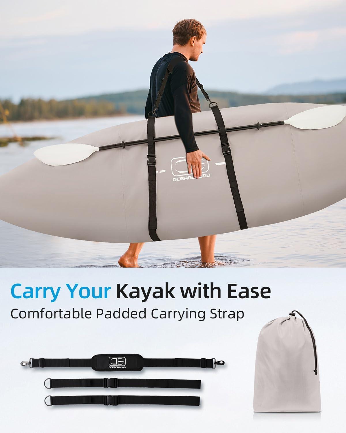 imageOCEANBROAD Kayak Cover WaterResistant UVResistant Kayak Canoe Fishing Boat Dust Covers for Outdoor Storage Suitable for 10812ft Length Up to 38in Width 300D Black600D Gray