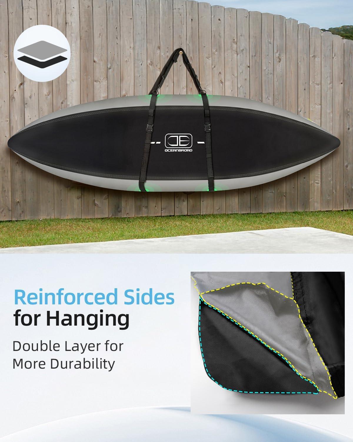 imageOCEANBROAD Kayak Cover WaterResistant UVResistant Kayak Canoe Fishing Boat Dust Covers for Outdoor Storage Suitable for 10812ft Length Up to 38in Width 300D Black420D BlackGray