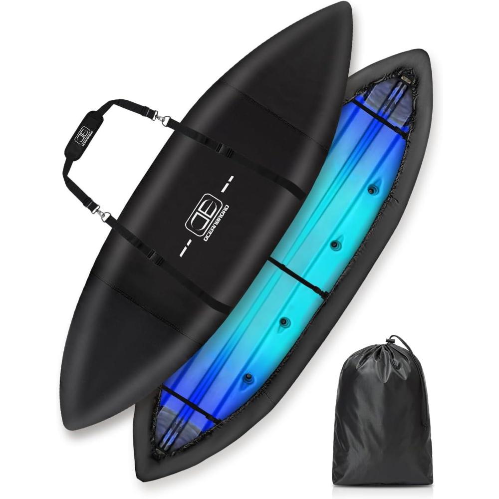 imageOCEANBROAD Kayak Cover WaterResistant UVResistant Kayak Canoe Fishing Boat Dust Covers for Outdoor Storage Suitable for 10812ft Length Up to 38in Width 300D Black600D Black