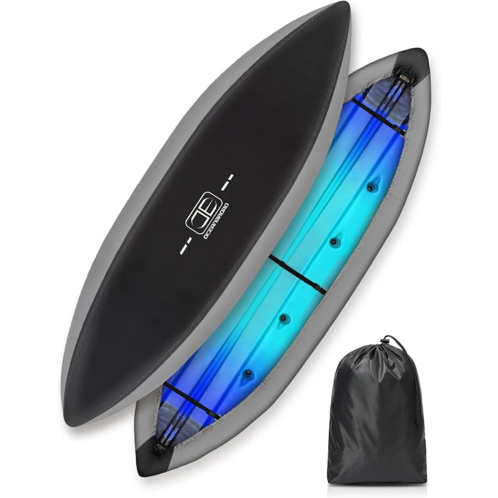 imageOCEANBROAD Kayak Cover WaterResistant UVResistant Kayak Canoe Fishing Boat Dust Covers for Outdoor Storage Suitable for 10812ft Length Up to 38in Width 300D Black420D BlackGray