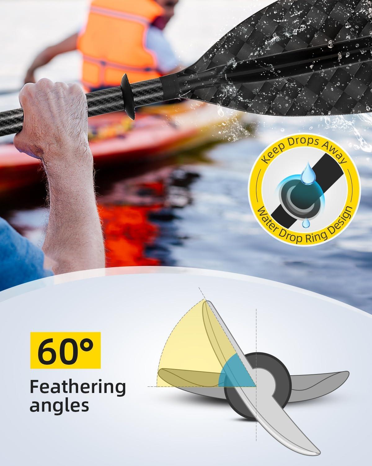 imageOCEANBROAD Adjustable Carbon Fiber Kayak Paddle 86in220cm to 94in240cm Kayaking Oar for Adults with Paddle Leash 1 Paddle12K Carbon Print