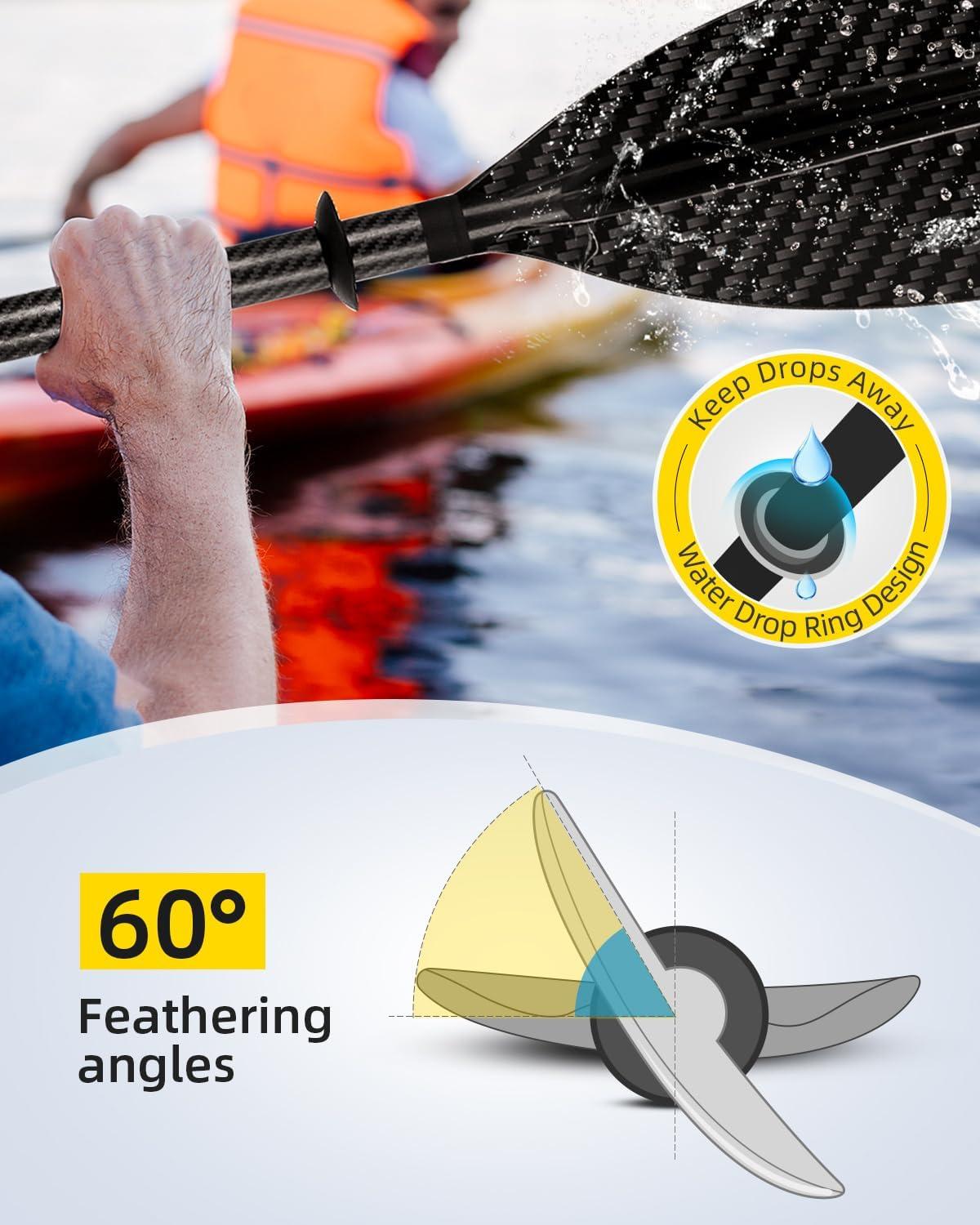 imageOCEANBROAD Adjustable Carbon Fiber Kayak Paddle 86in220cm to 94in240cm Kayaking Oar for Adults with Paddle Leash 1 Paddle3K Carbon Print