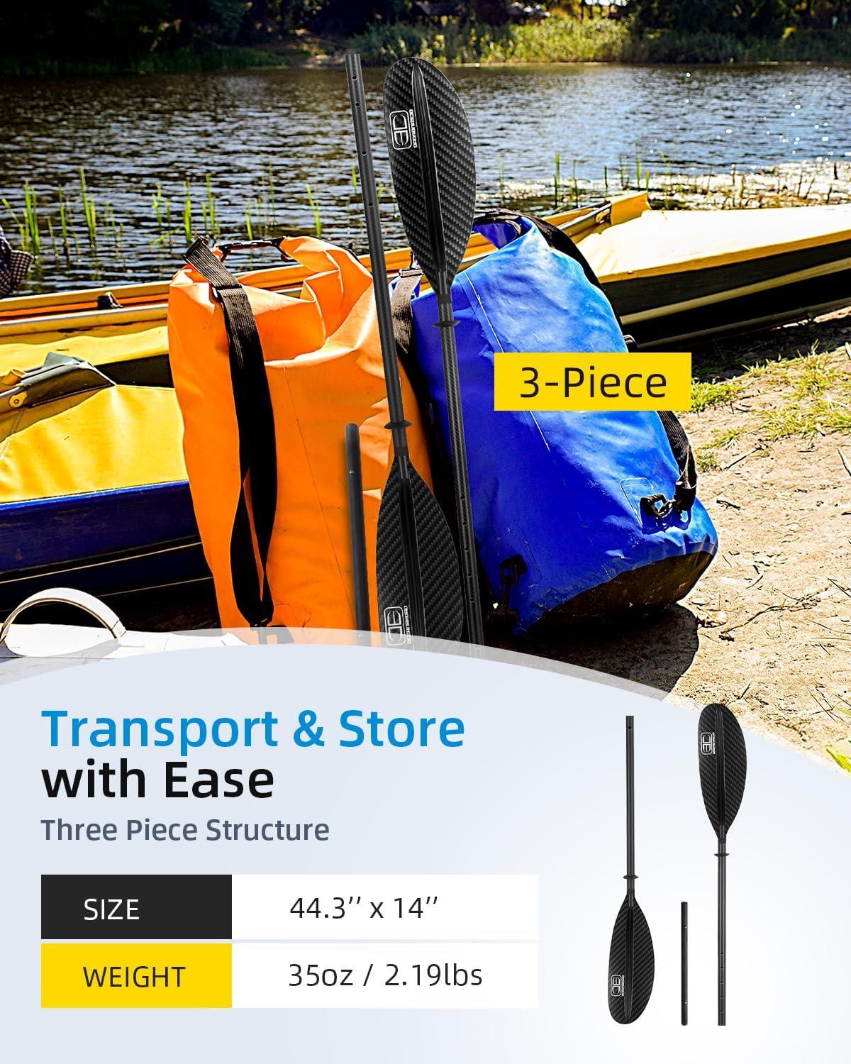imageOCEANBROAD Adjustable Carbon Fiber Kayak Paddle 86in220cm to 94in240cm Kayaking Oar for Adults with Paddle Leash 1 Paddle3K Carbon Print