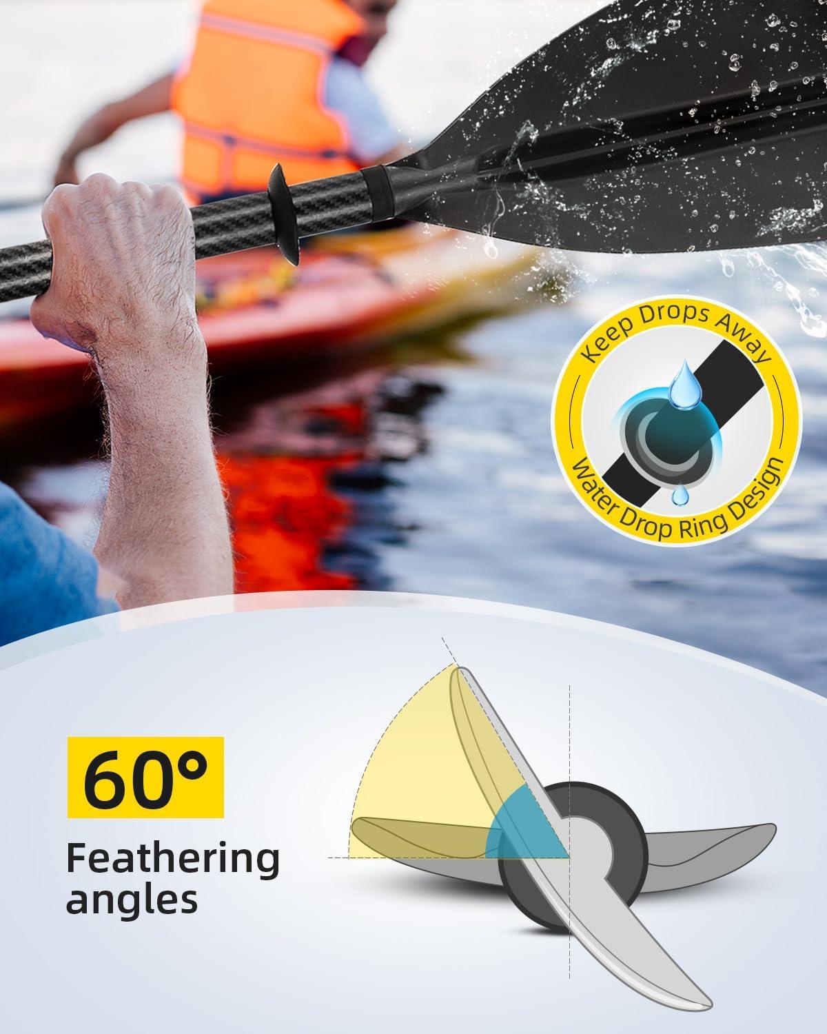 imageOCEANBROAD Adjustable Carbon Fiber Kayak Paddle 86in220cm to 94in240cm Kayaking Oar for Adults with Paddle Leash 1 PaddleBlack