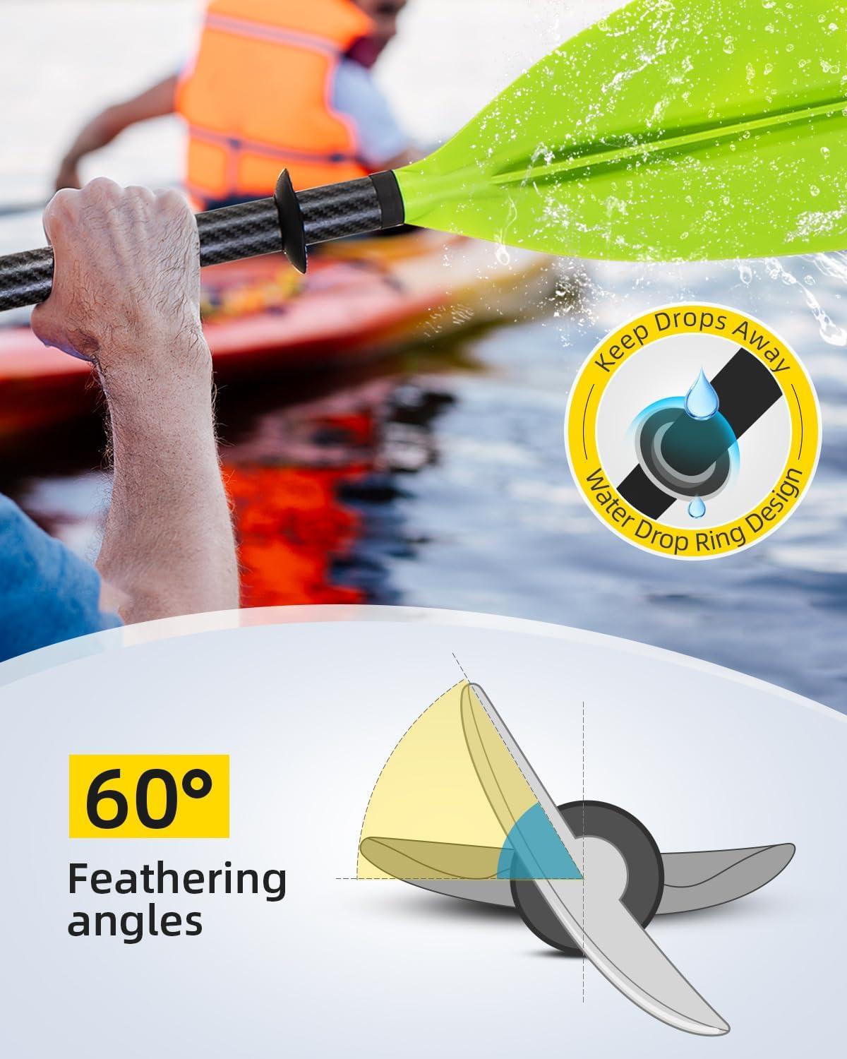 imageOCEANBROAD Adjustable Carbon Fiber Kayak Paddle 86in220cm to 94in240cm Kayaking Oar for Adults with Paddle Leash 1 PaddleGreen