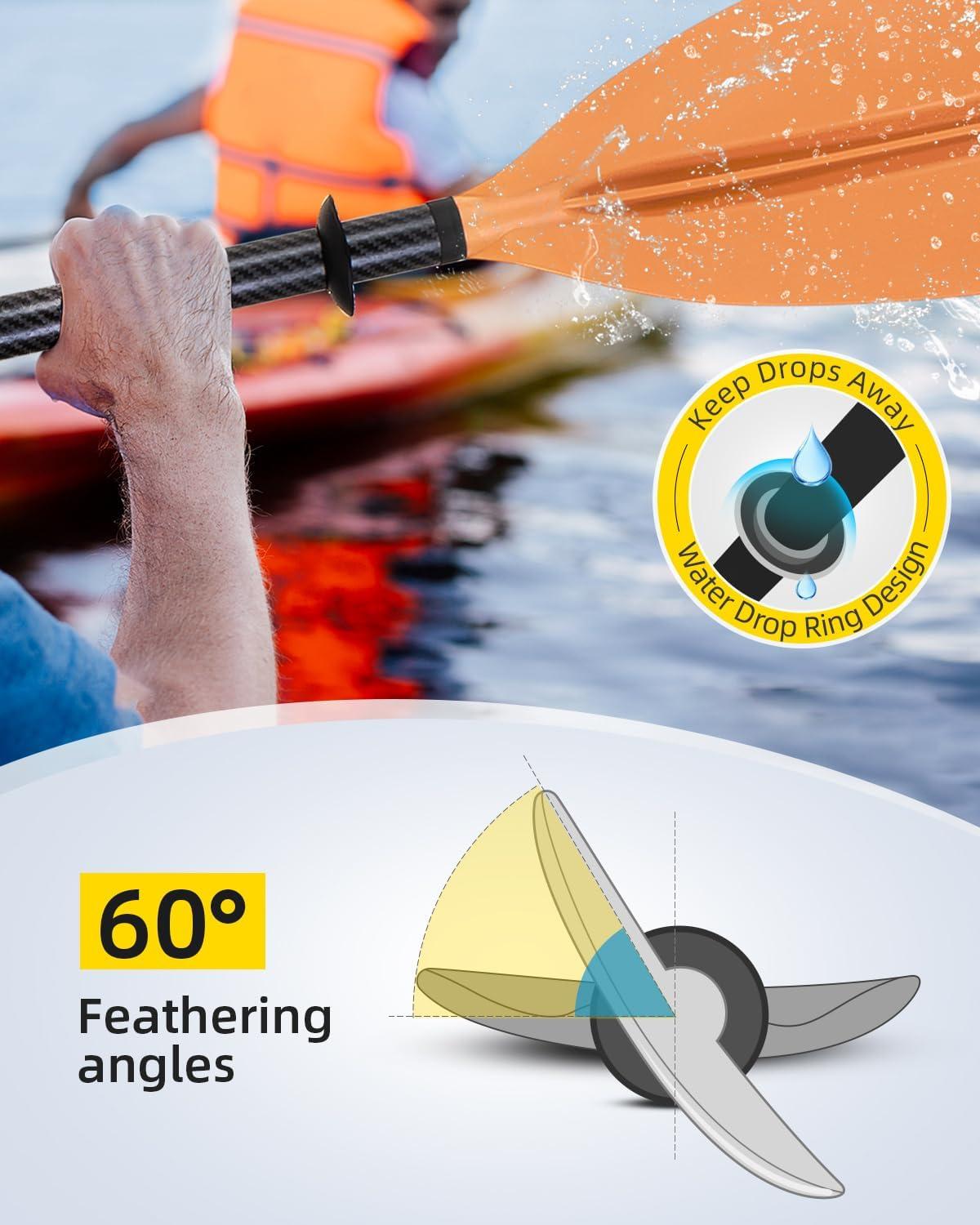 imageOCEANBROAD Adjustable Carbon Fiber Kayak Paddle 86in220cm to 94in240cm Kayaking Oar for Adults with Paddle Leash 1 PaddleOrange