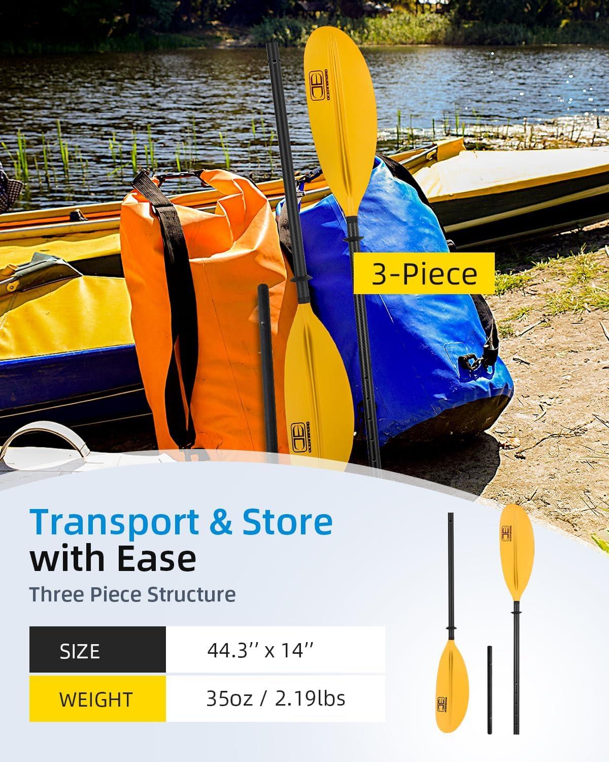 imageOCEANBROAD Adjustable Carbon Fiber Kayak Paddle 86in220cm to 94in240cm Kayaking Oar for Adults with Paddle Leash 1 PaddleYellow