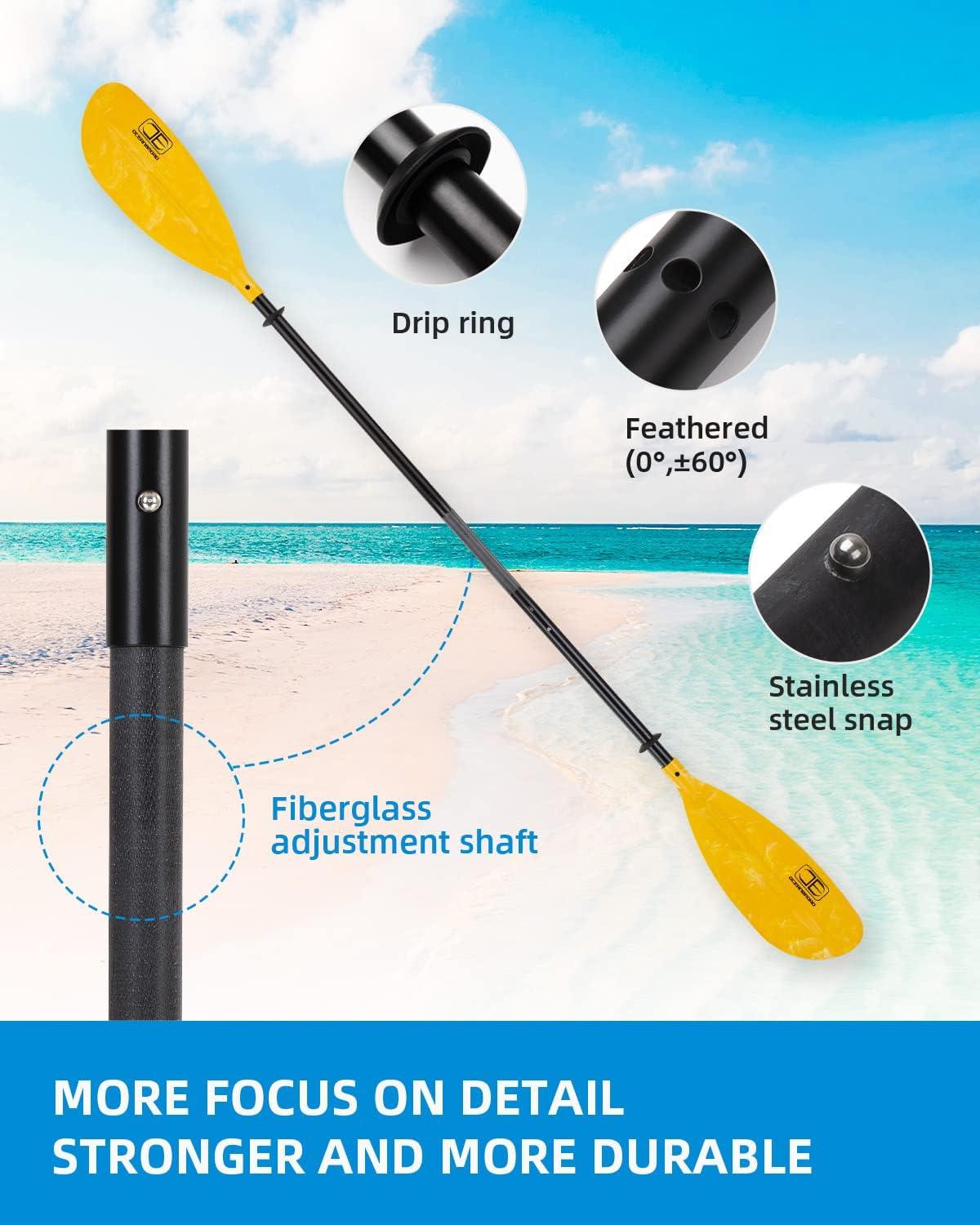 imageOCEANBROAD Adjustable Kayak Paddle 86in220cm to 94in240cm Kayaking Boating Canoeing Oar with Paddle Leash 1 PaddleYellow