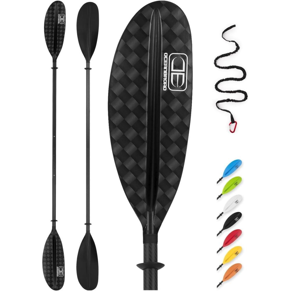 imageOCEANBROAD Adjustable Carbon Fiber Kayak Paddle 86in220cm to 94in240cm Kayaking Oar for Adults with Paddle Leash 1 Paddle12K Carbon Print