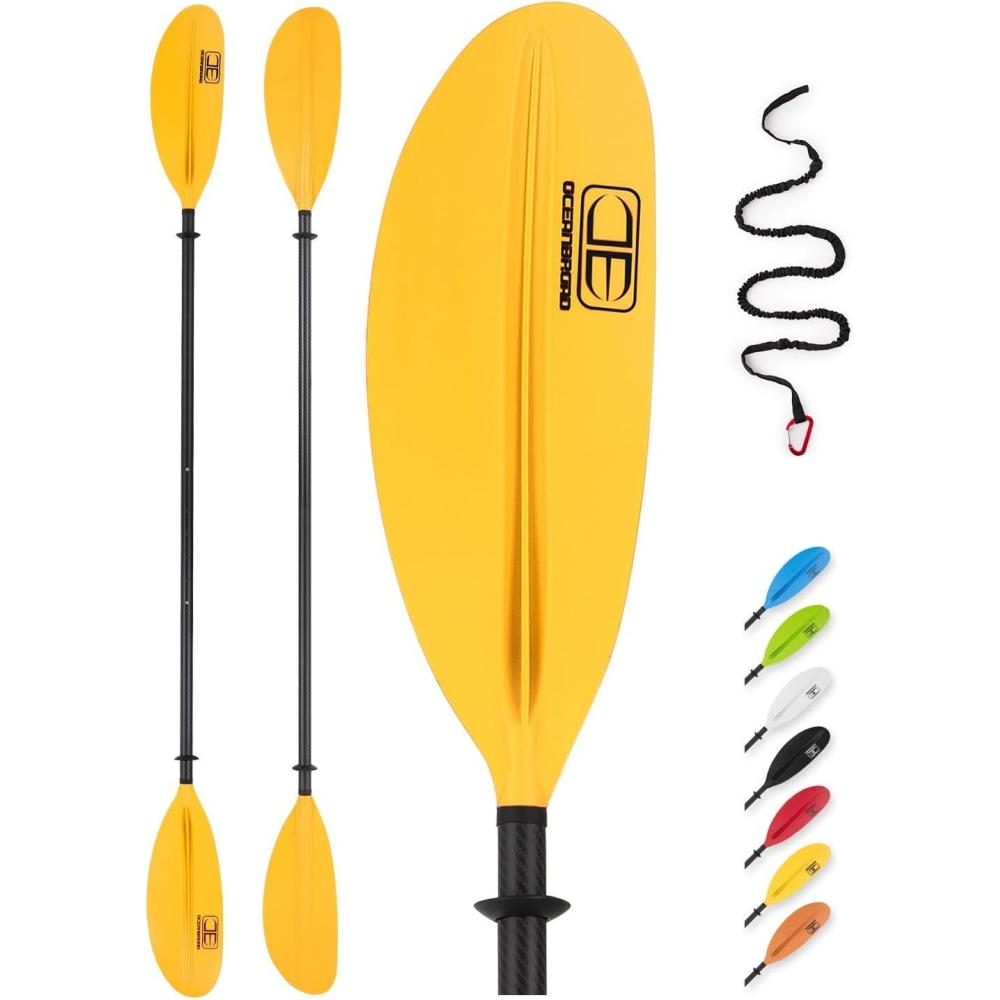 imageOCEANBROAD Adjustable Carbon Fiber Kayak Paddle 86in220cm to 94in240cm Kayaking Oar for Adults with Paddle Leash 1 PaddleYellow