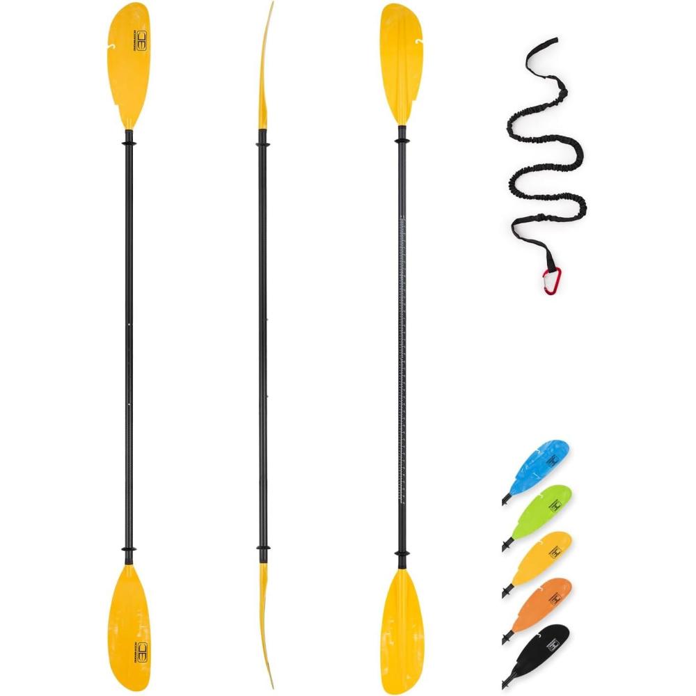 imageOCEANBROAD Adjustable Carbon Fishing Kayak Paddle 94in240cm98in250cm102in260cm Carbon Fiber Shaft with Paddle LeashYellow