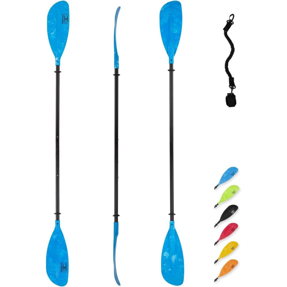 imageOCEANBROAD Adjustable Kayak Paddle 86in220cm to 94in240cm Kayaking Boating Canoeing Oar with Paddle Leash 1 PaddleBlue