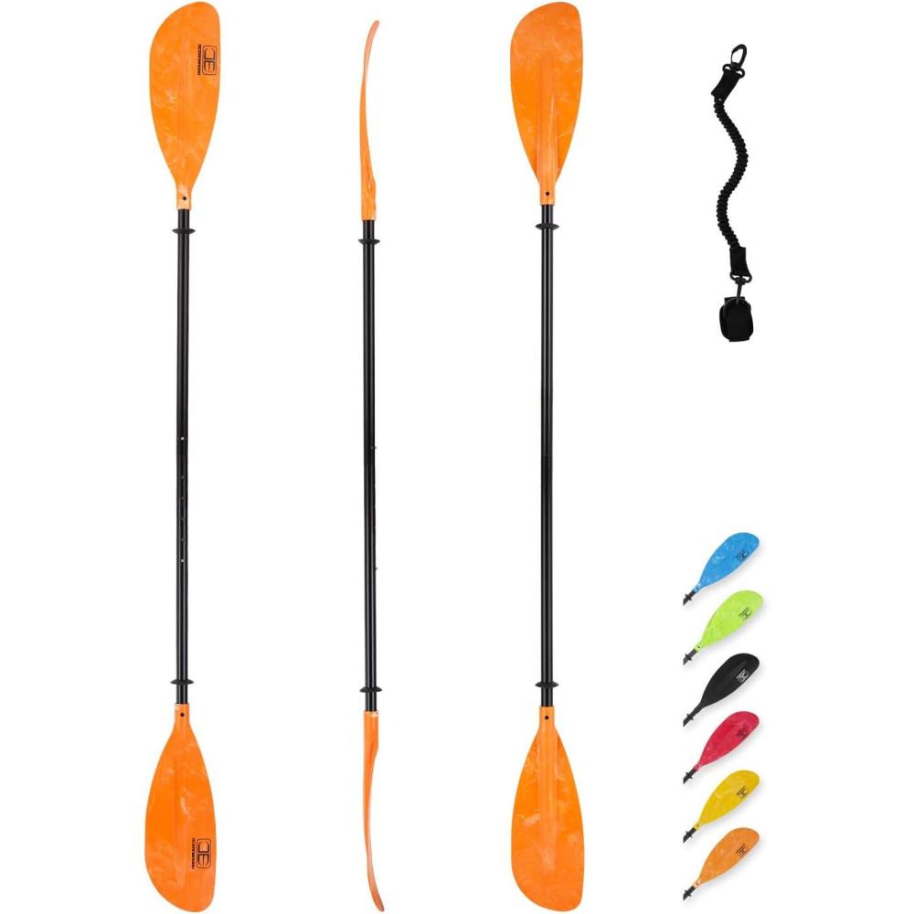 imageOCEANBROAD Adjustable Kayak Paddle 86in220cm to 94in240cm Kayaking Boating Canoeing Oar with Paddle Leash 1 PaddleOrange
