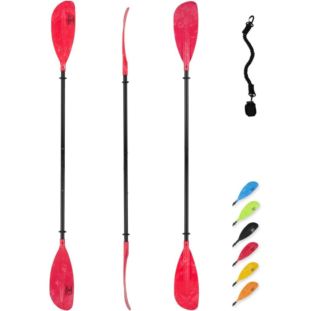imageOCEANBROAD Adjustable Kayak Paddle 86in220cm to 94in240cm Kayaking Boating Canoeing Oar with Paddle Leash 1 PaddleRed