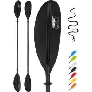 OCEANBROAD Adjustable Carbon Fiber Kayak Paddle 86in/220cm to 94in/240cm Kayaking Oar for Adults with Paddle Leash 1 Paddle(Black)