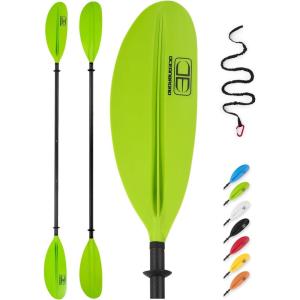 OCEANBROAD Adjustable Carbon Fiber Kayak Paddle 86in/220cm to 94in/240cm Kayaking Oar for Adults with Paddle Leash 1 Paddle(Green)