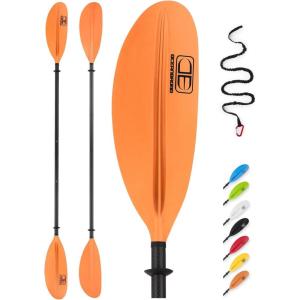 OCEANBROAD Adjustable Carbon Fiber Kayak Paddle 86in/220cm to 94in/240cm Kayaking Oar for Adults with Paddle Leash 1 Paddle(Orange)