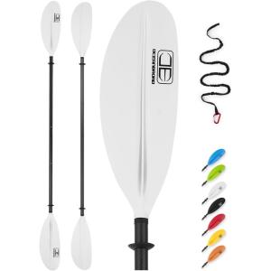 OCEANBROAD Adjustable Carbon Fiber Kayak Paddle 86in/220cm to 94in/240cm Kayaking Oar for Adults with Paddle Leash 1 Paddle(White)