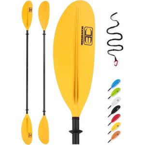 OCEANBROAD Adjustable Carbon Fiber Kayak Paddle 86in/220cm to 94in/240cm Kayaking Oar for Adults with Paddle Leash 1 Paddle(Yellow)