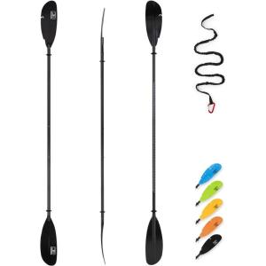OCEANBROAD Adjustable Carbon Fishing Kayak Paddle – 94in/240cm-98in/250cm-102in/260cm Carbon Fiber Shaft with Paddle Leash(Black)
