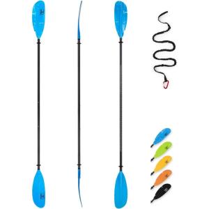 OCEANBROAD Adjustable Carbon Fishing Kayak Paddle – 94in/240cm-98in/250cm-102in/260cm Carbon Fiber Shaft with Paddle Leash(Blue)