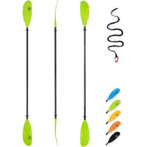 OCEANBROAD Adjustable Carbon Fishing Kayak Paddle – 94in/240cm-98in/250cm-102in/260cm Carbon Fiber Shaft with Paddle Leash(Green)