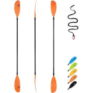 OCEANBROAD Adjustable Carbon Fishing Kayak Paddle – 94in/240cm-98in/250cm-102in/260cm Carbon Fiber Shaft with Paddle Leash(Orange)