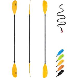OCEANBROAD Adjustable Carbon Fishing Kayak Paddle – 94in/240cm-98in/250cm-102in/260cm Carbon Fiber Shaft with Paddle Leash(Yellow)