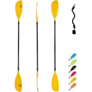 OCEANBROAD Adjustable Kayak Paddle 86in/220cm to 94in/240cm Kayaking Boating Canoeing Oar with Paddle Leash 1 Paddle(Yellow)
