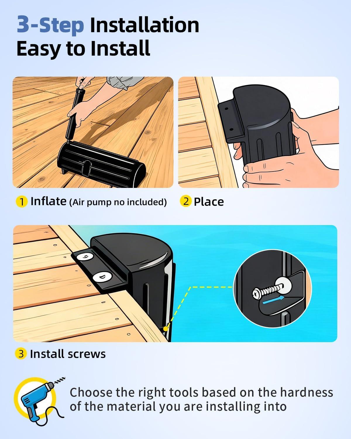 imageOCEANBROAD Boat Bumpers for Docking Boat Dock Bumpers for Edge amp Side Marine Fender Guard with Stainless Steel Hardware UVResistant PVC Vertical Dock Protection for Straight Edge InstallationBlack