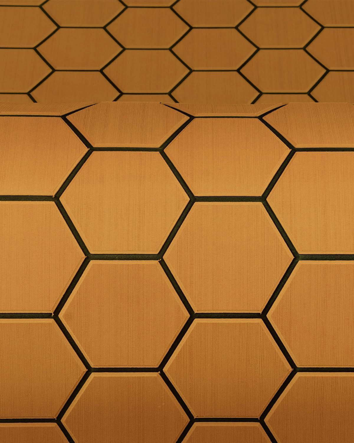 imageOCEANBROAD CNC Cut Hexagon Boat Flooring 96x1545 SelfAdhesive EVA Foam Sheet NonSlip Traction Pad Marine Grip Mat for Boats Surfboard SUP Paddle Board YachtBrown with Black Lines