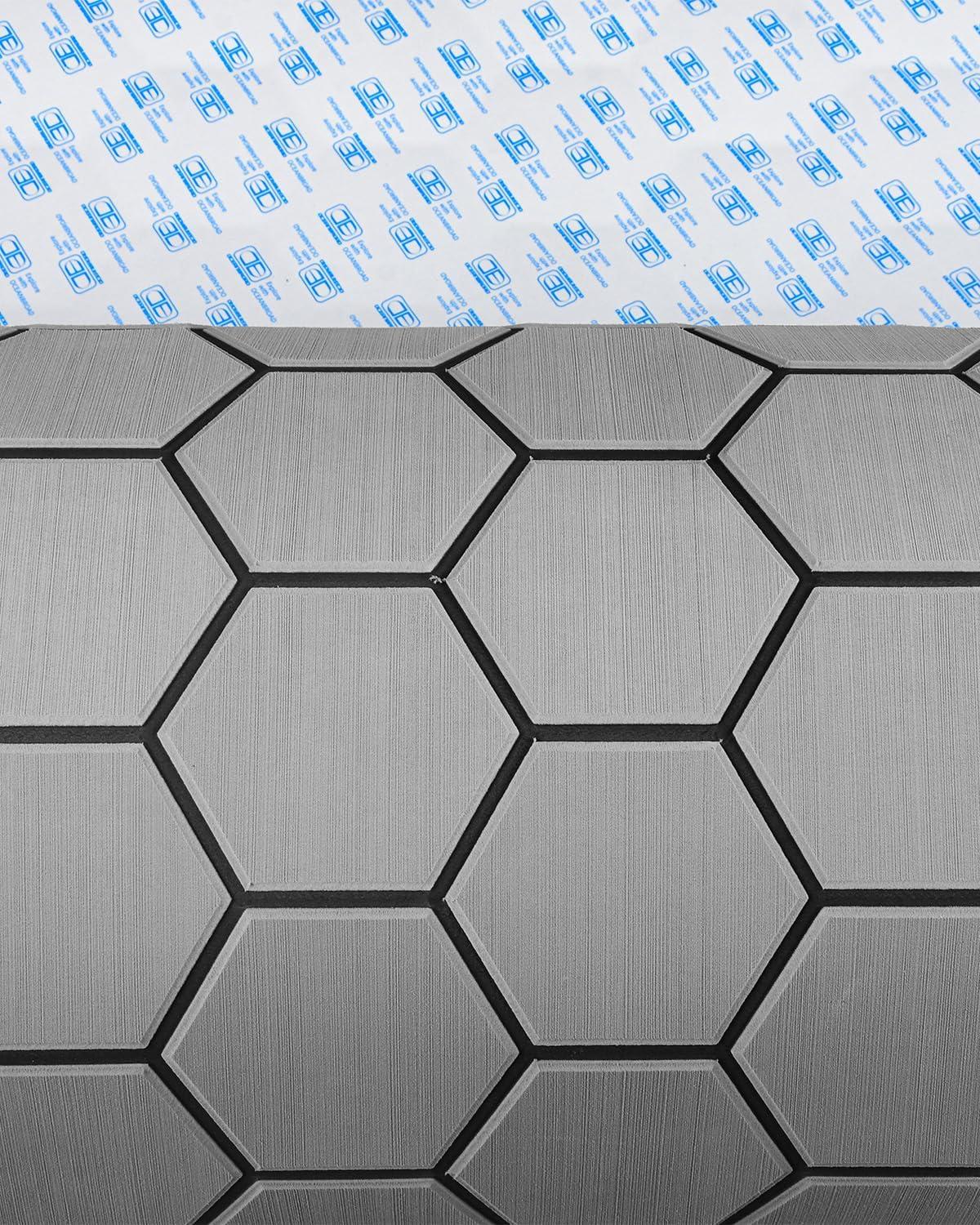 imageOCEANBROAD CNC Cut Hexagon Boat Flooring 96x1545 SelfAdhesive EVA Foam Sheet NonSlip Traction Pad Marine Grip Mat for Boats Surfboard SUP Paddle Board YachtGray with Black Lines
