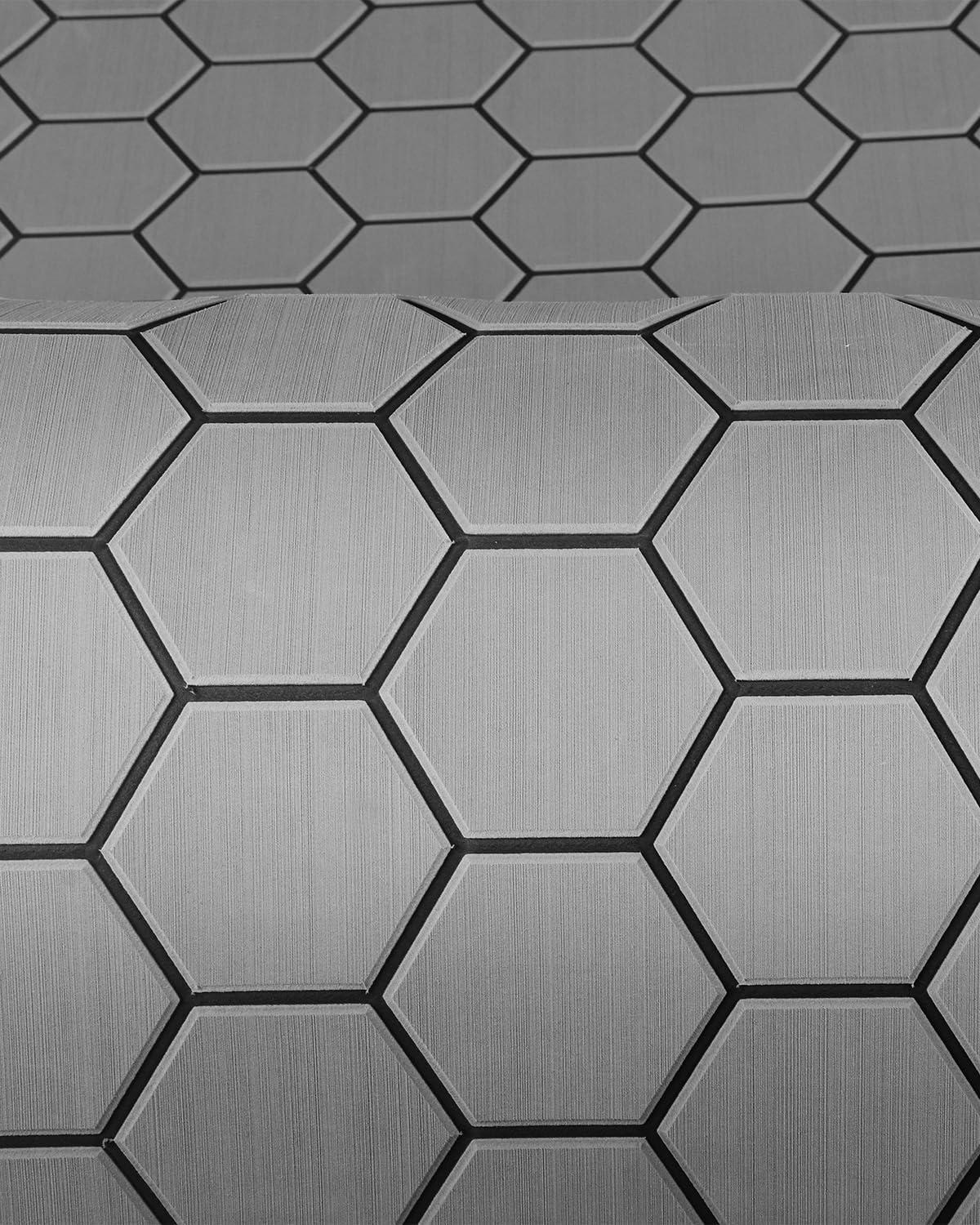 imageOCEANBROAD CNC Cut Hexagon Boat Flooring 96x1545 SelfAdhesive EVA Foam Sheet NonSlip Traction Pad Marine Grip Mat for Boats Surfboard SUP Paddle Board YachtGray with Black Lines