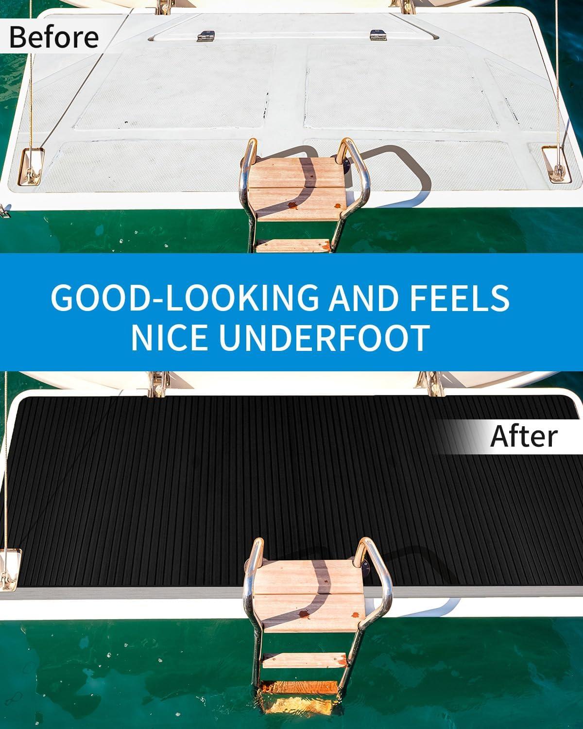 imageOCEANBROAD Camouflage Boat Flooring 96x162353847 Strip Cut Grooves SelfAdhesive EVA Foam Sheet NonSlip Traction Pad for Boats Decking Surfboard SUP Paddleboard KayakBlack