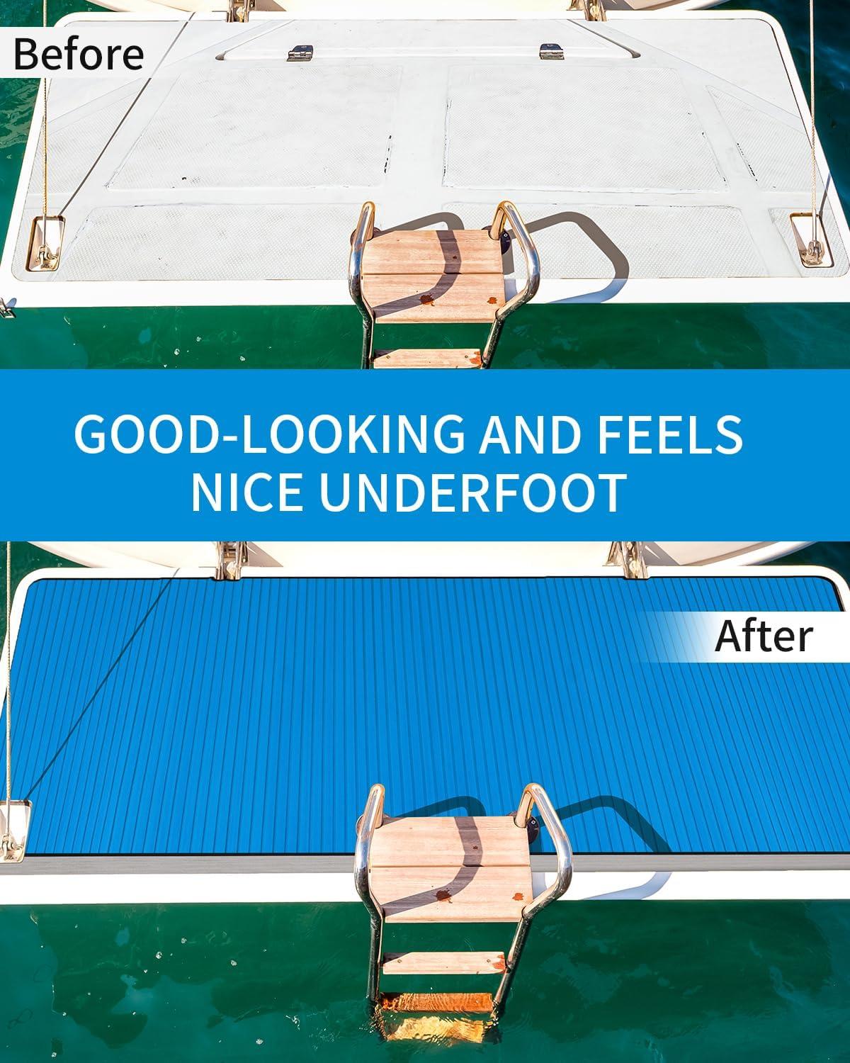 imageOCEANBROAD Camouflage Boat Flooring 96x162353847 Strip Cut Grooves SelfAdhesive EVA Foam Sheet NonSlip Traction Pad for Boats Decking Surfboard SUP Paddleboard KayakBlue