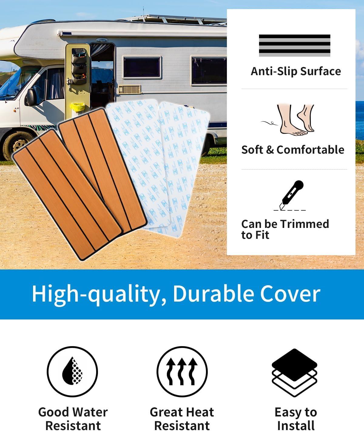 imageOCEANBROAD EVA Foam RV Step Cover 16L x 65W 4 Pack with Self Adhesive for Ladders Trailers Truck Campers Stair Treads Camouflage BlueBrown