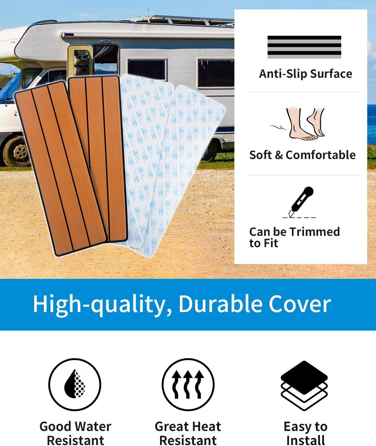 imageOCEANBROAD EVA Foam RV Step Cover 16L x 65W 4 Pack with Self Adhesive for Ladders Trailers Truck Campers Stair Treads Camouflage BlueBrown
