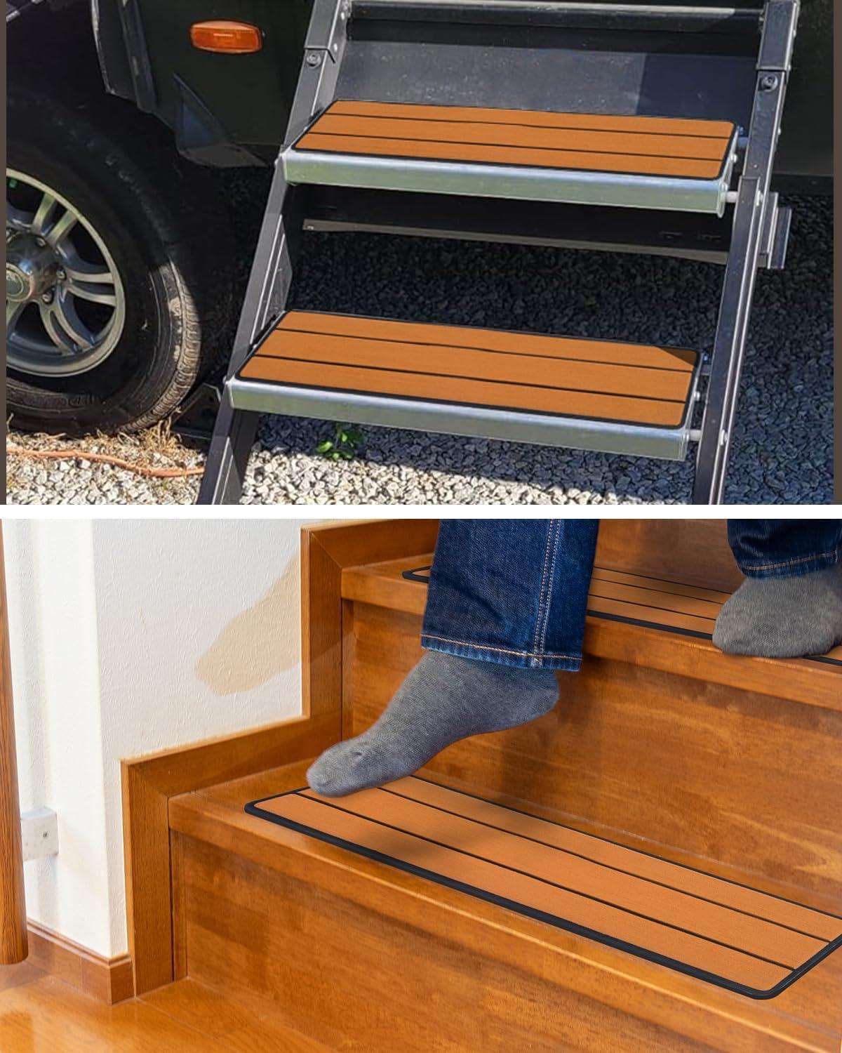 imageOCEANBROAD EVA Foam RV Step Cover 16L x 65W 4 Pack with Self Adhesive for Ladders Trailers Truck Campers Stair Treads Camouflage BlueBrown