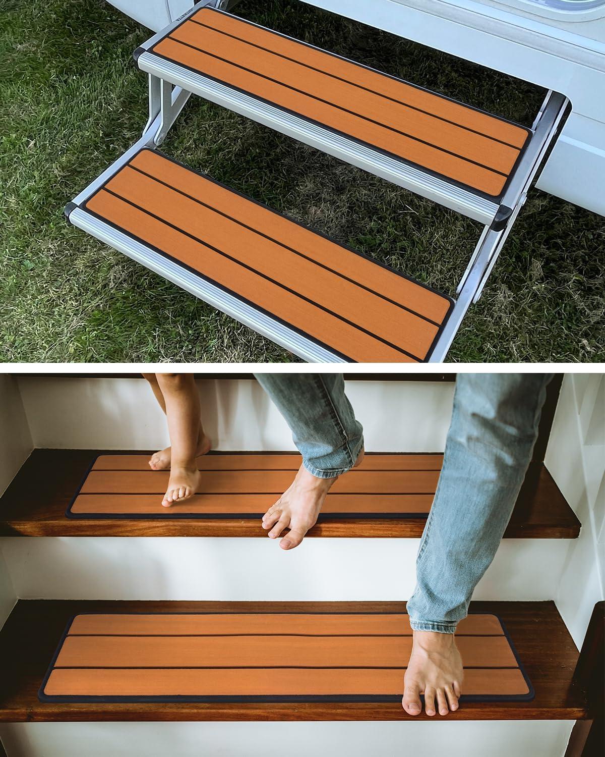 imageOCEANBROAD EVA Foam RV Step Cover 16L x 65W 4 Pack with Self Adhesive for Ladders Trailers Truck Campers Stair Treads Camouflage BlueBrown