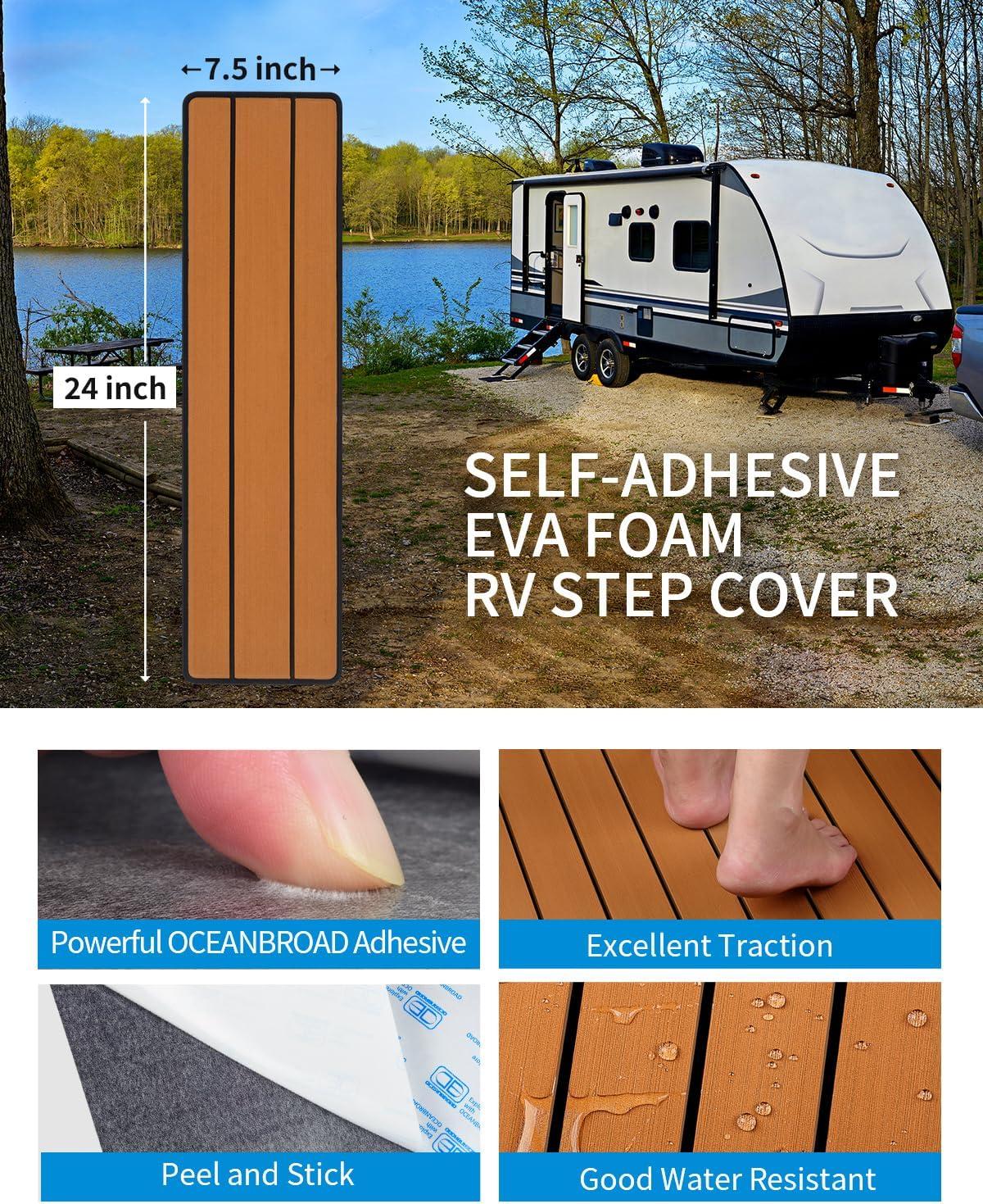 imageOCEANBROAD EVA Foam RV Step Cover 16L x 65W 4 Pack with Self Adhesive for Ladders Trailers Truck Campers Stair Treads Camouflage BlueBrown