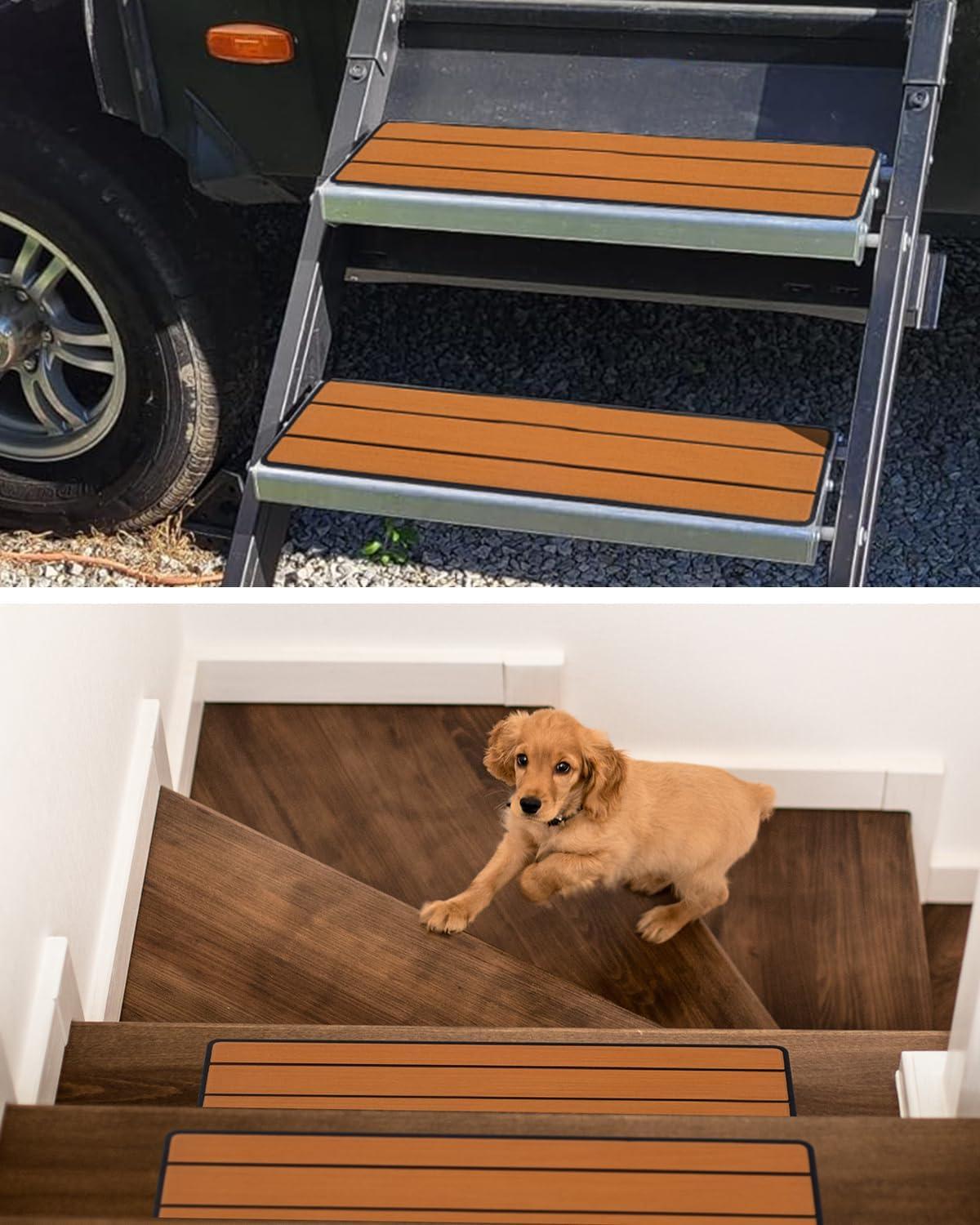 imageOCEANBROAD EVA Foam RV Step Cover 16L x 65W 4 Pack with Self Adhesive for Ladders Trailers Truck Campers Stair Treads Camouflage BlueBrown