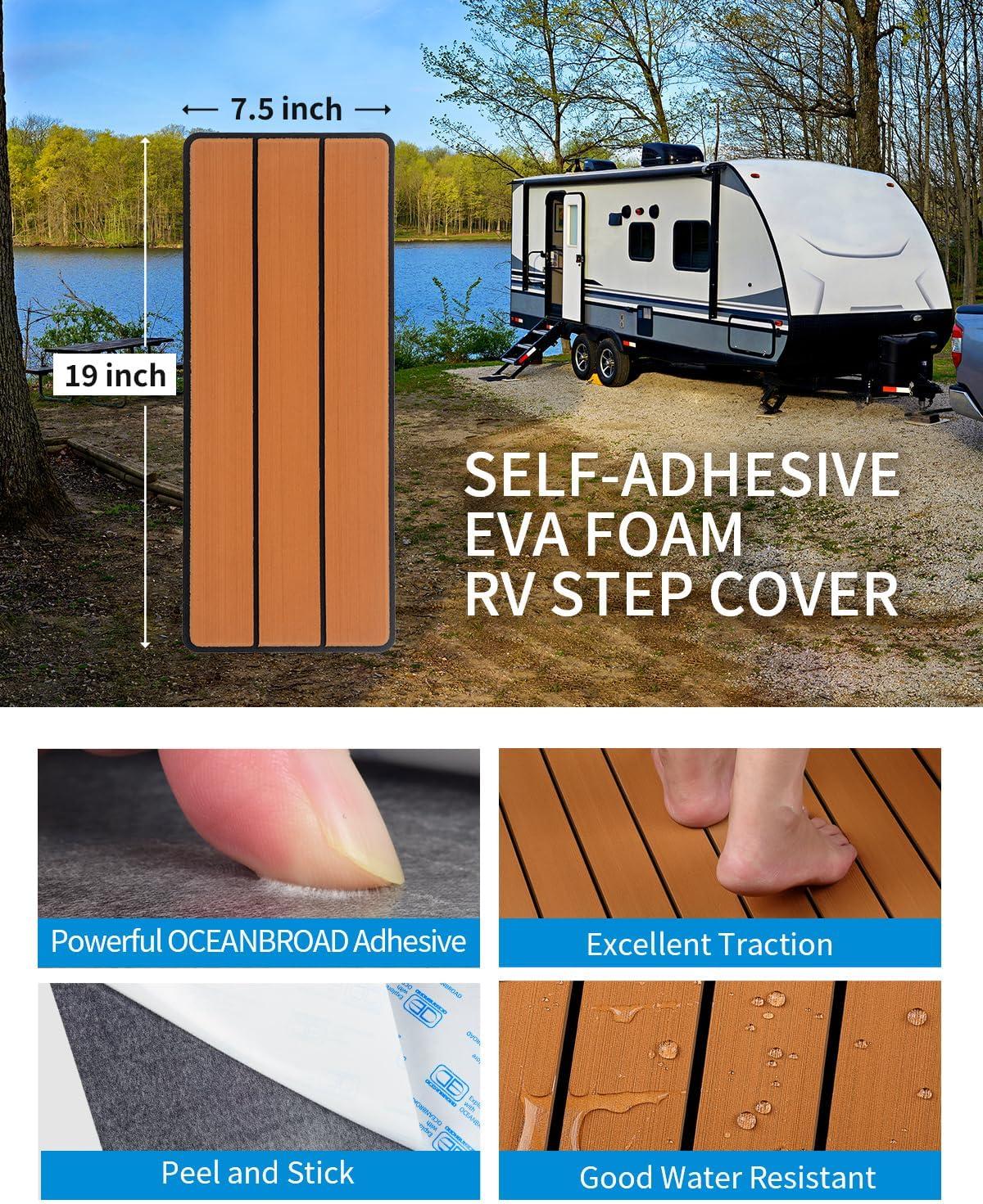 imageOCEANBROAD EVA Foam RV Step Cover 16L x 65W 4 Pack with Self Adhesive for Ladders Trailers Truck Campers Stair Treads Camouflage BlueBrown