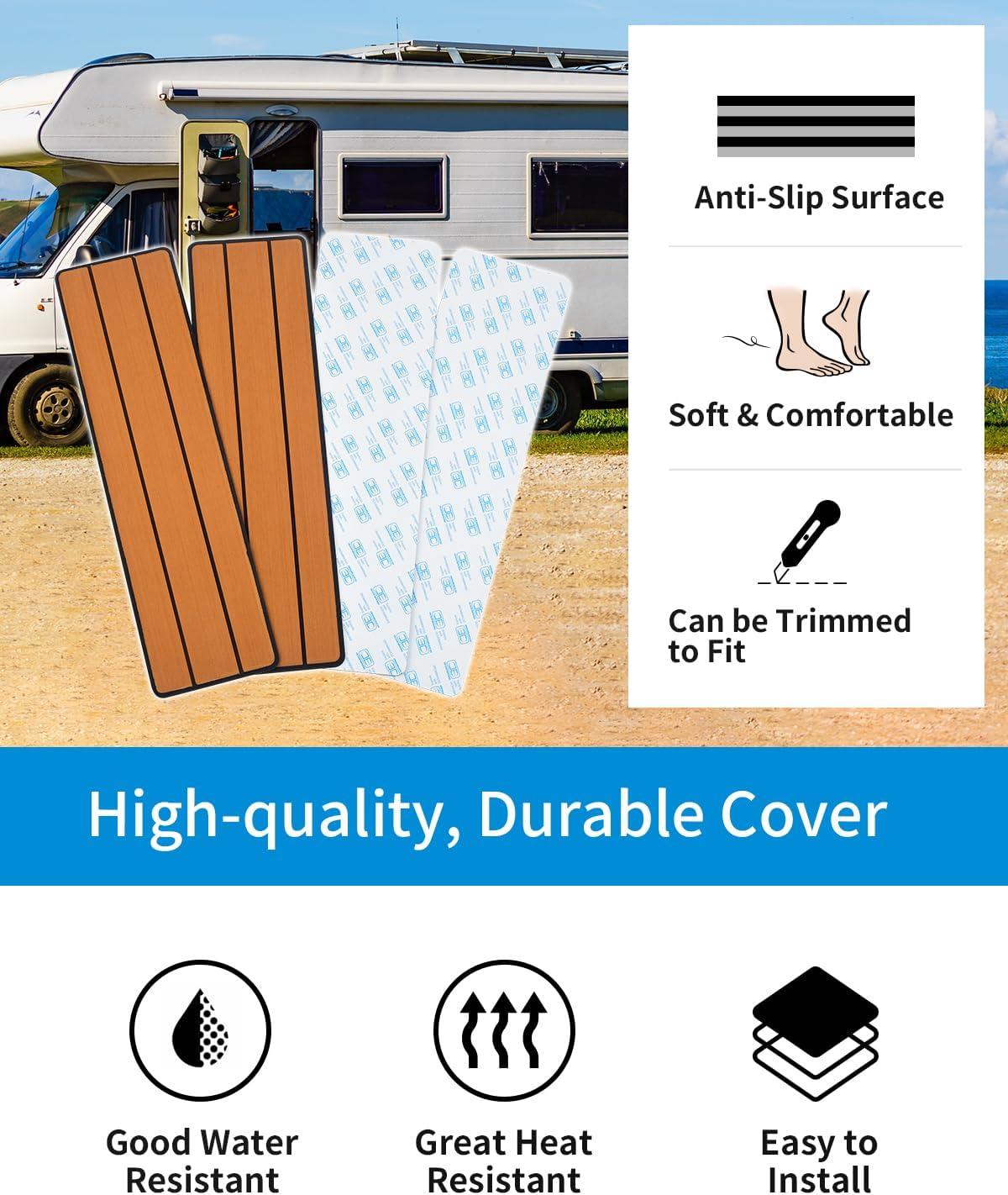 imageOCEANBROAD EVA Foam RV Step Cover 16L x 65W 4 Pack with Self Adhesive for Ladders Trailers Truck Campers Stair Treads Camouflage BlueBrown