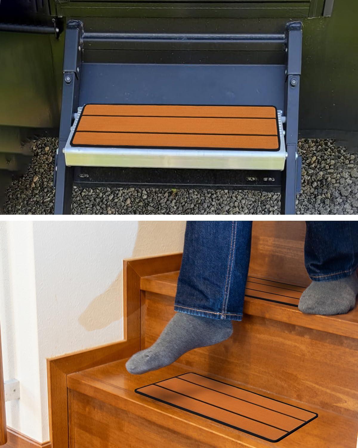 imageOCEANBROAD EVA Foam RV Step Cover 16L x 65W 4 Pack with Self Adhesive for Ladders Trailers Truck Campers Stair Treads Camouflage BlueBrown
