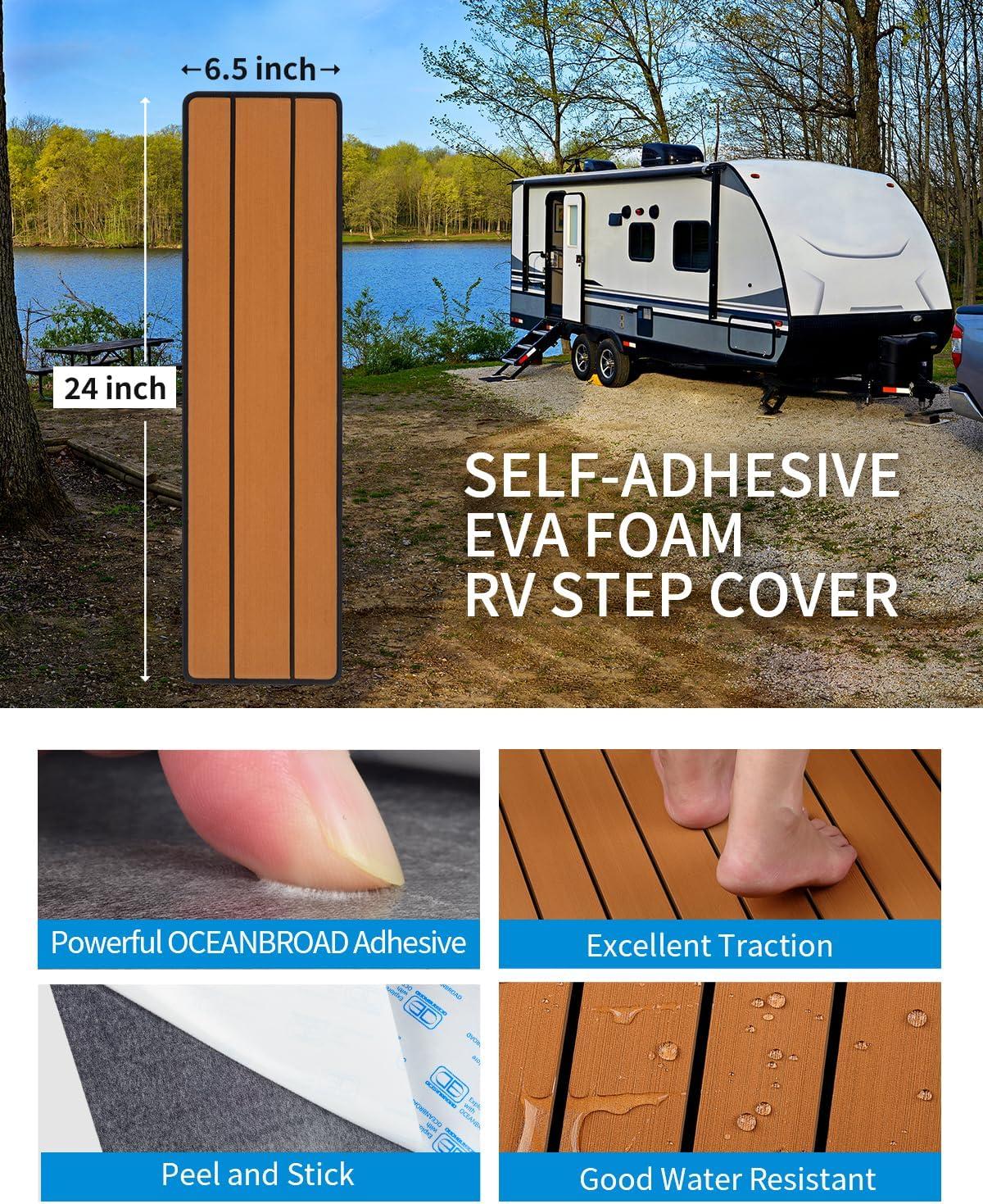 imageOCEANBROAD EVA Foam RV Step Cover 16L x 65W 4 Pack with Self Adhesive for Ladders Trailers Truck Campers Stair Treads Camouflage BlueBrown