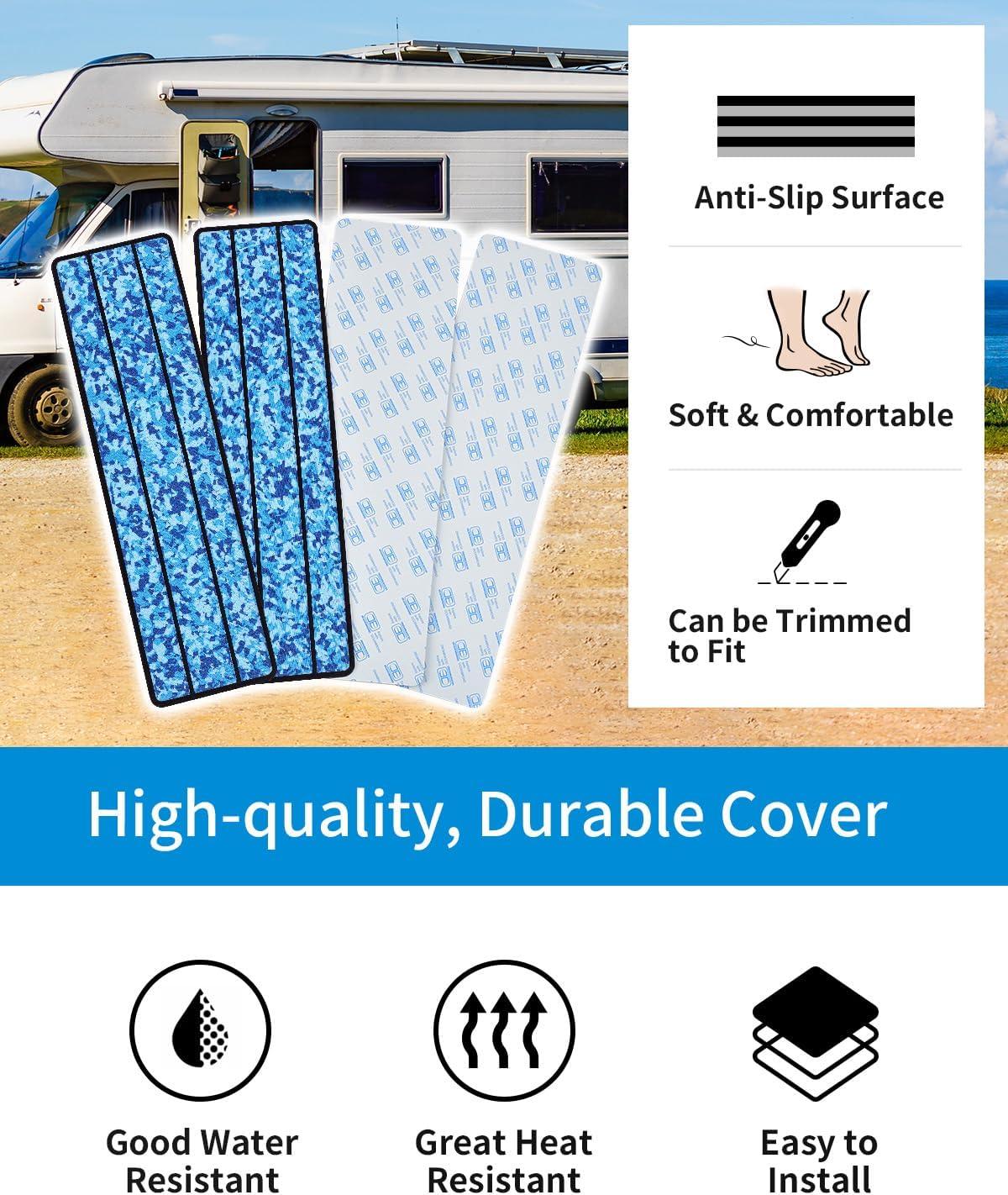 imageOCEANBROAD EVA Foam RV Step Cover 16L x 65W 4 Pack with Self Adhesive for Ladders Trailers Truck Campers Stair Treads Camouflage BlueCamo Blue