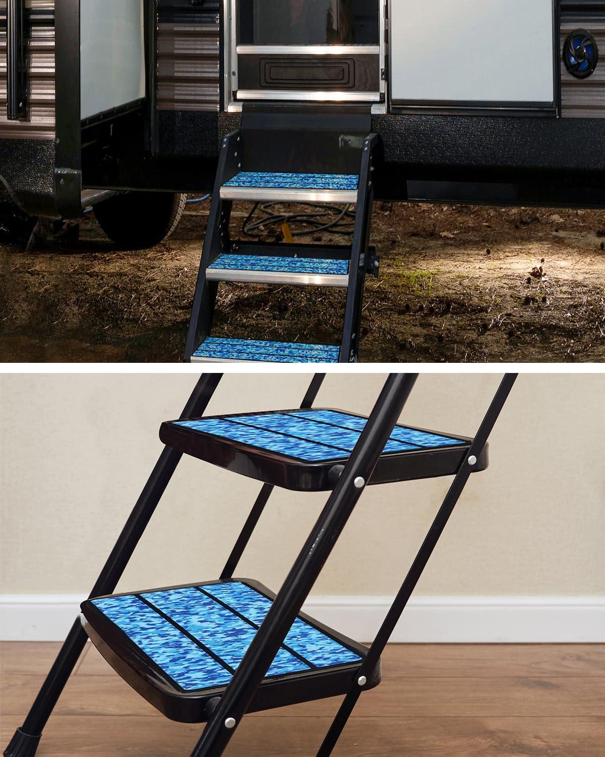 imageOCEANBROAD EVA Foam RV Step Cover 16L x 65W 4 Pack with Self Adhesive for Ladders Trailers Truck Campers Stair Treads Camouflage BlueCamo Blue