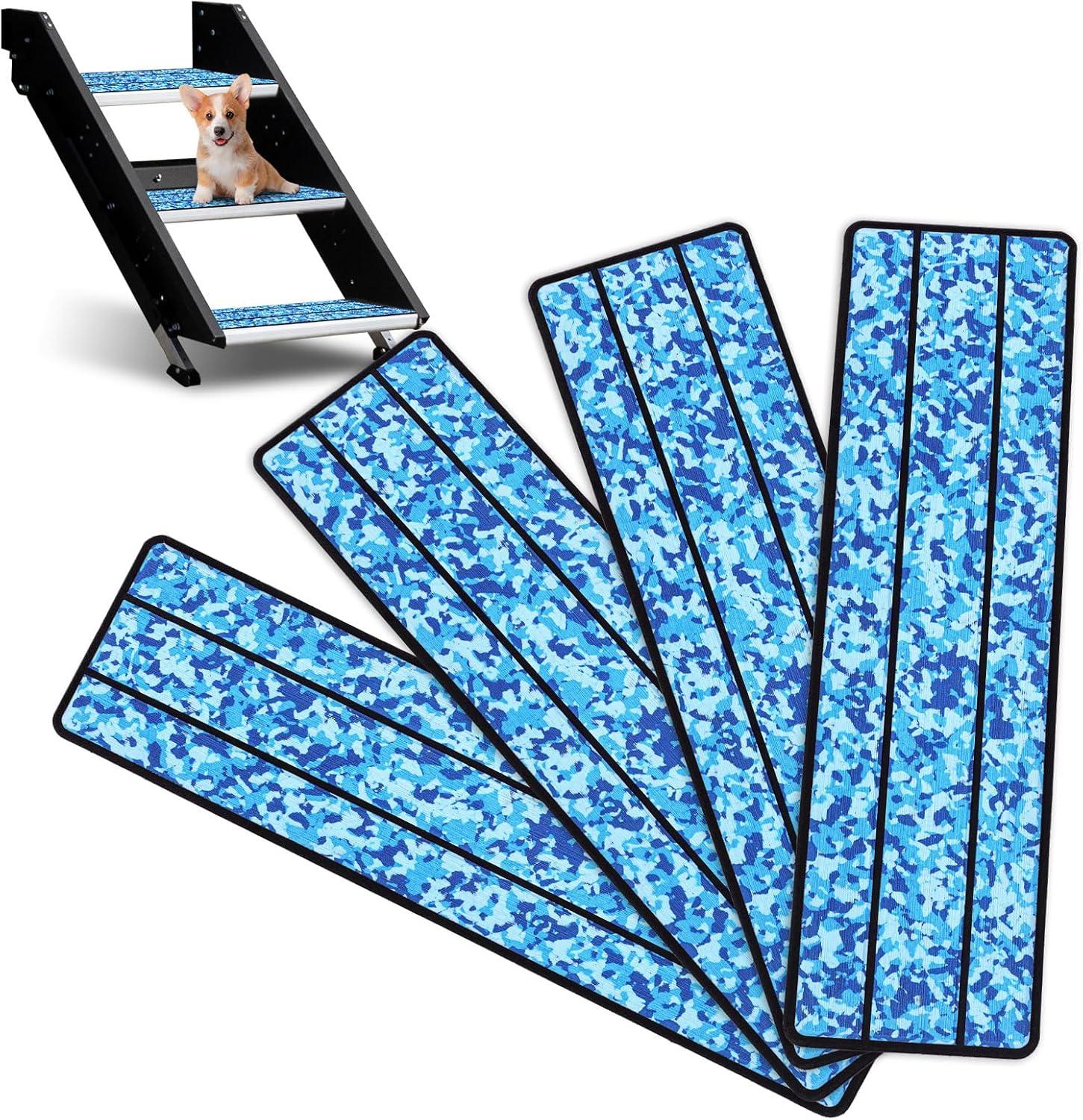 imageOCEANBROAD EVA Foam RV Step Cover 16L x 65W 4 Pack with Self Adhesive for Ladders Trailers Truck Campers Stair Treads Camouflage BlueCamo Blue
