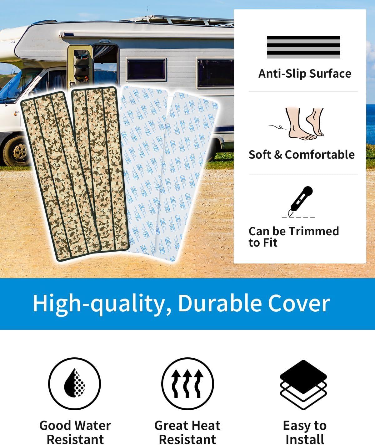 imageOCEANBROAD EVA Foam RV Step Cover 16L x 65W 4 Pack with Self Adhesive for Ladders Trailers Truck Campers Stair Treads Camouflage BlueCamo Brown